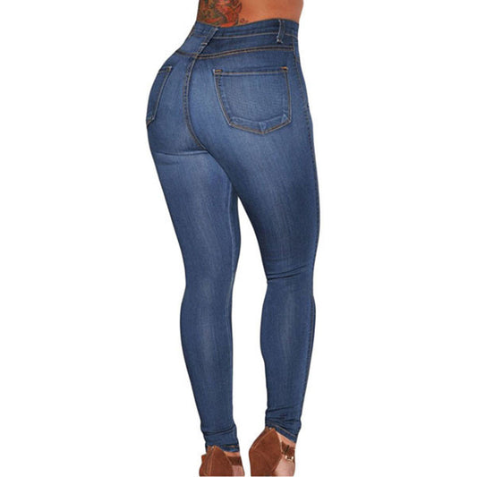 Women's High Waist Skinny Jeans Casual Slim Cotton Denim Trousers Blue Medium Wash