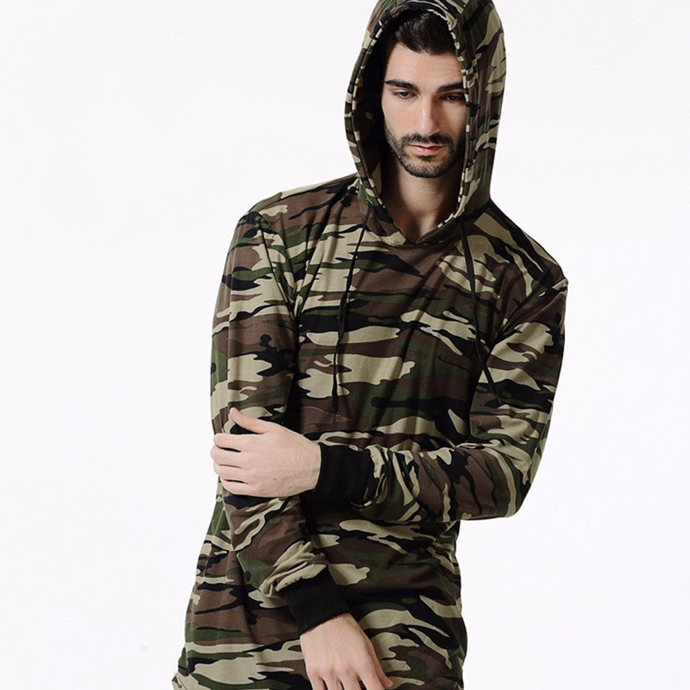Men's Camouflage Hip Hop Longline Pullover /Hoodies