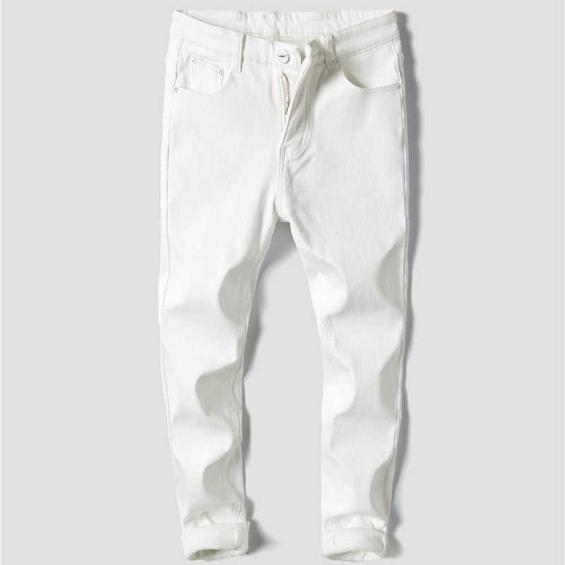 Men Stretch Jeans Fashion white Denim Trousers For Male Winter fleece Retro Pants Casual Men's Jeans size 27-36