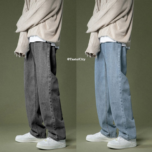 Men's Casual Jeans Streetwear Loose Hip-hop Straight Denim Pants Mens M-2XL