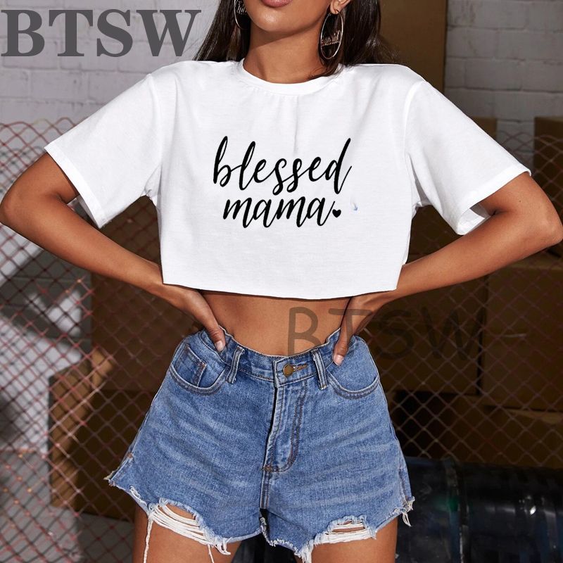 Sexy Women's stylish crop top Blessed mama T-Shirt