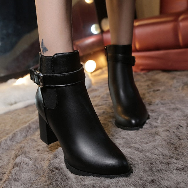 Women's Ankle high heel Boots Pointed Toe