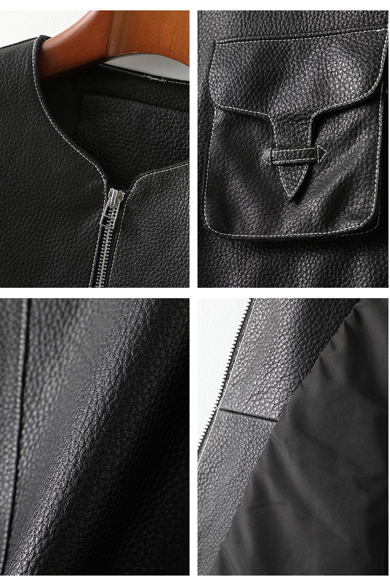 Women's New Round Neck Short Leather Jacket