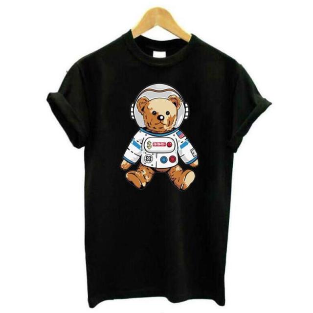 Summer Fashion Tee Shirt Femme Funny Astronaut Bear Spacebear Print T Shirt Women Tops Short Sleeve Casual Tshirt Harajuku Shirt