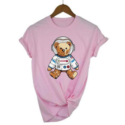 Summer Fashion Tee Shirt Femme Funny Astronaut Bear Spacebear Print T Shirt Women Tops Short Sleeve Casual Tshirt Harajuku Shirt