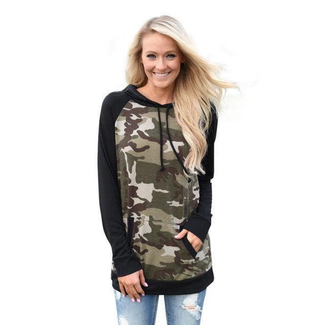 Women's Blouse Long Sleeve Camouflage Hoodie Sweatshirt