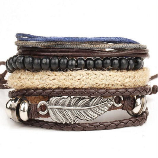 New Men's Braided Leather Stainless Steel Cuff Bangle Bracelet