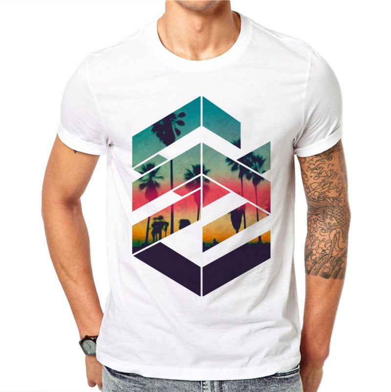 Men's Geometric Sunset Beach T-Shirt