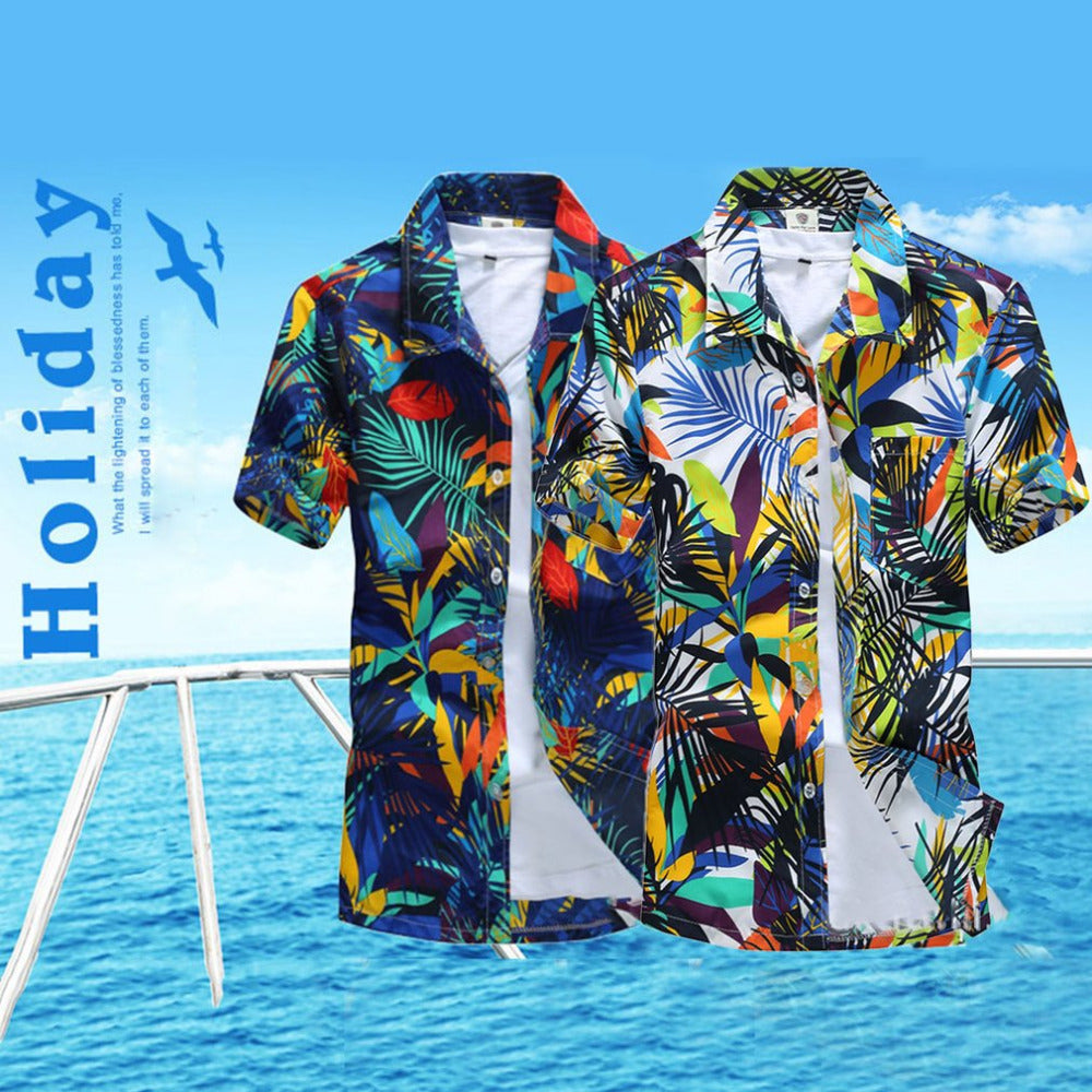 Summer Men's Beach Shirt Short Sleeve Floral Print Hawaiian Style Casual Beach Shirt Quick Dry Large size Men Holiday Shirt