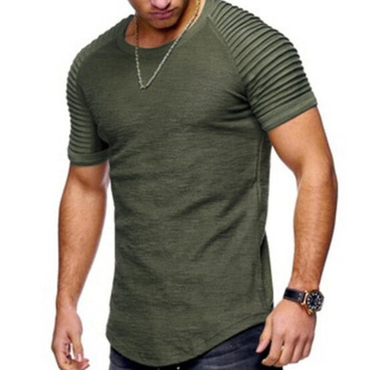 Men's Short Sleeve crew neck t-shirt Fold Shoulder Side Zipper T-shirts