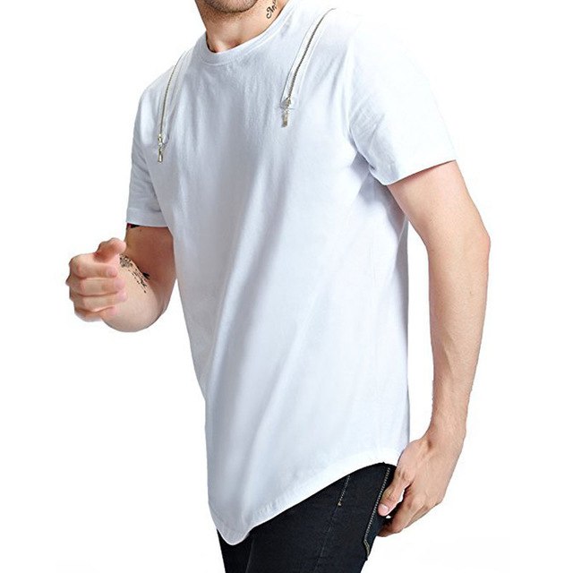 New men's dual shoulder zipper design t-shirt