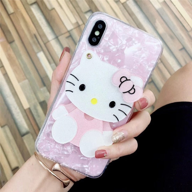 Cute Mirror Cartoon 3D Hello Kitty Conch Shell Silicone Phone Case For Samsung Galaxy S7 Edge S8 S8Plus S9