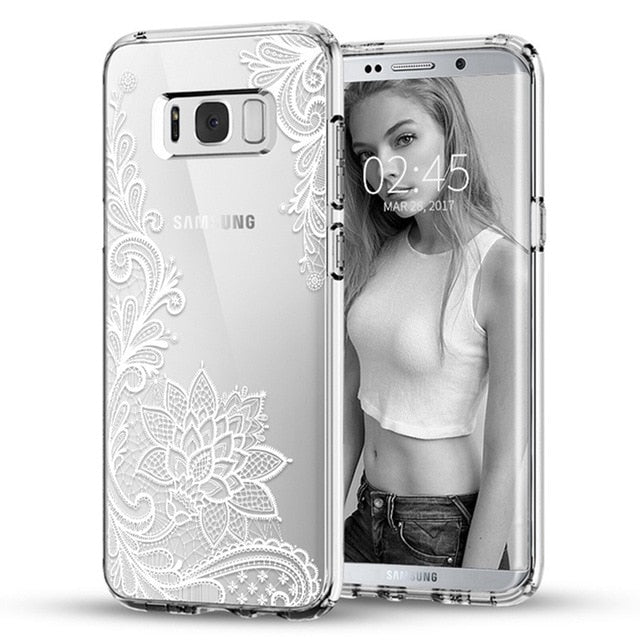 Case For Samsung Galaxy A5 20A3 A7 J3 J5 J7  Lace Flower Clear Case For Samsung Note 9 8 S8 S9 Plus